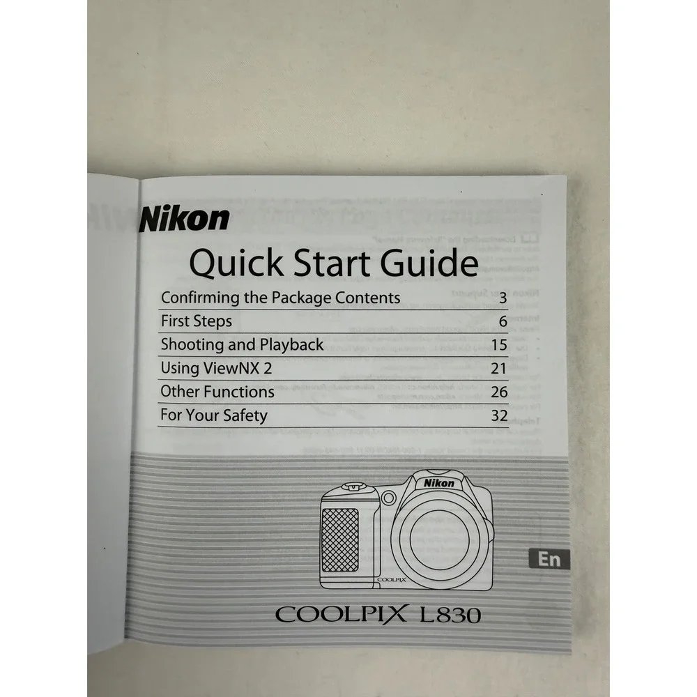 Nikon Coolpix‎ L830 OEM Camera Quick Start Guide